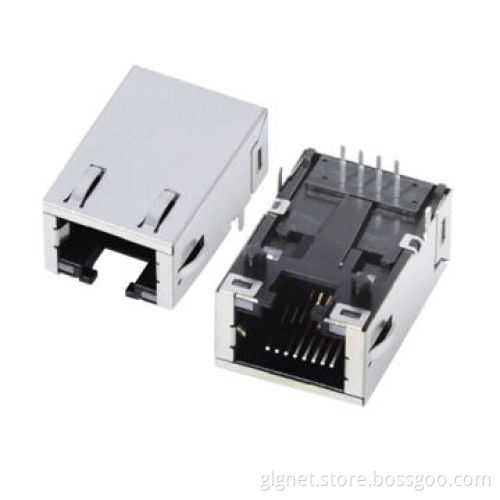 1*1 port RJ45 connector, tab down, side entry, with shielding and spring,low height